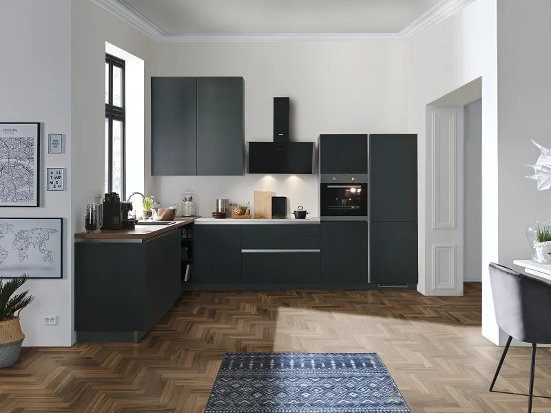 Coin cuisine sans poignée avec magnifiques façades