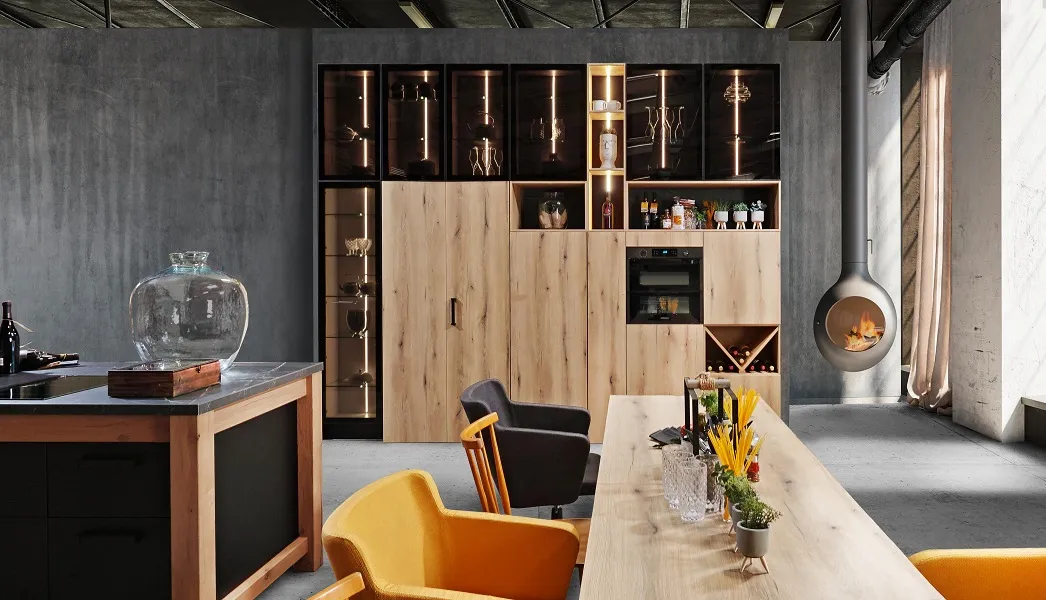 Cuisine avec armoires grande hauteur e- vitrines design