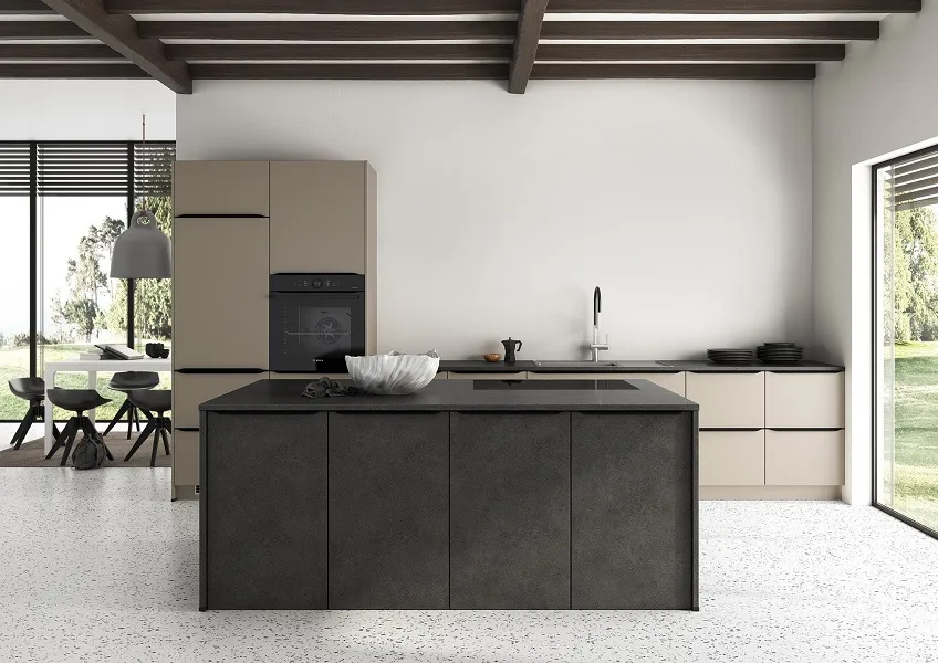 Cuisine mastic et béton avec plan Dekton