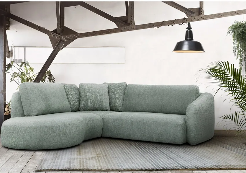 Canapé design : Canapé vert d'eau avec méridienne