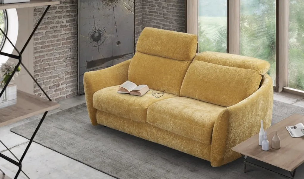 Canapé design : Canapé convertible jaune, têtières