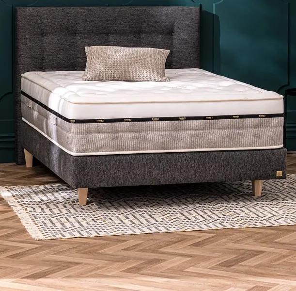 Sommier tapissier épaisseur 20cm tissu noir diamant