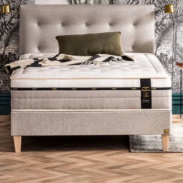 Sommier tapissier épaisseur 20cm tissu beige