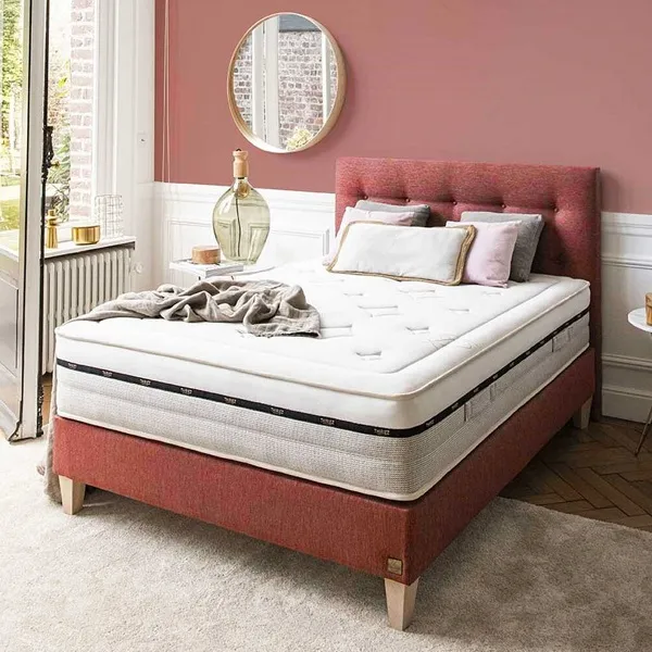 Sommier tapissier épaisseur 20cm tissu rouge paris