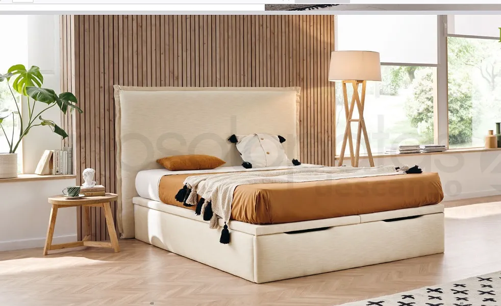 Lit-coffre tissu beige-écru