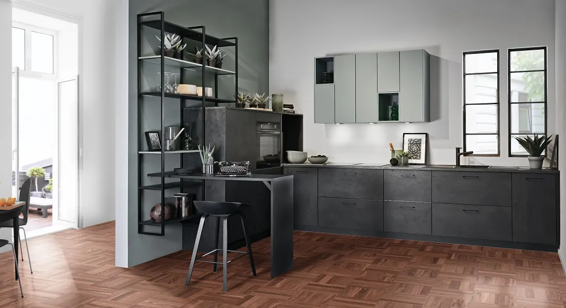 Cuisine industrielle façades effet béton foncé