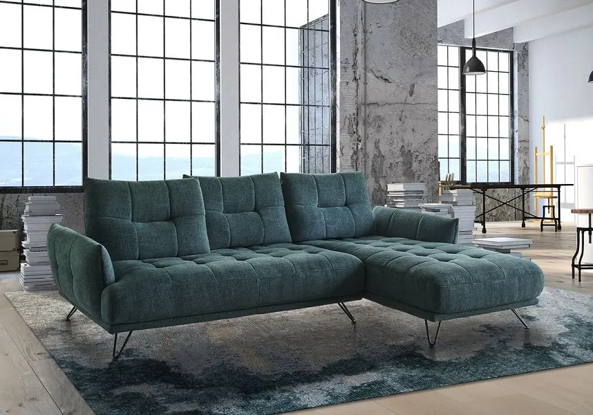 Canapé design : Canapé bleu-vert foncé, pieds métal