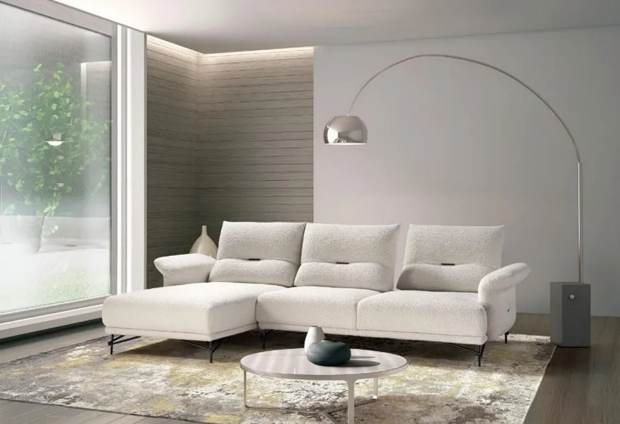 Canapé design : Canapé design tissu blanc bouclettes