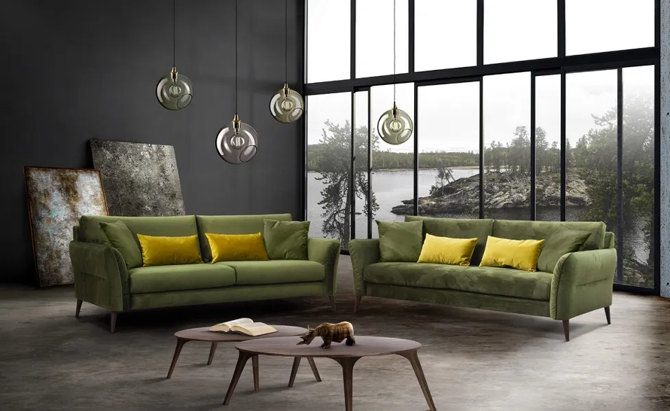 Canapé design : Canapés Norton verts avec coussins